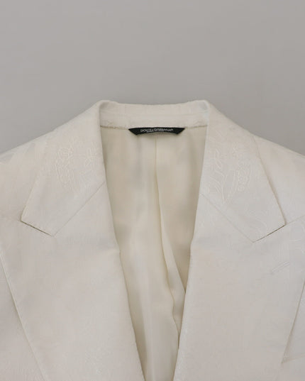 Dolce & Gabbana White Floral Brocade Trench Coat Jacket