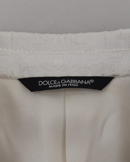 Dolce & Gabbana White Floral Brocade Trench Coat Jacket