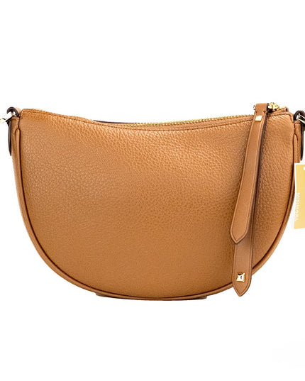 Michael Kors Dover Small Luggage Pebbled Leather Half Moon Crossbody Bag Purse