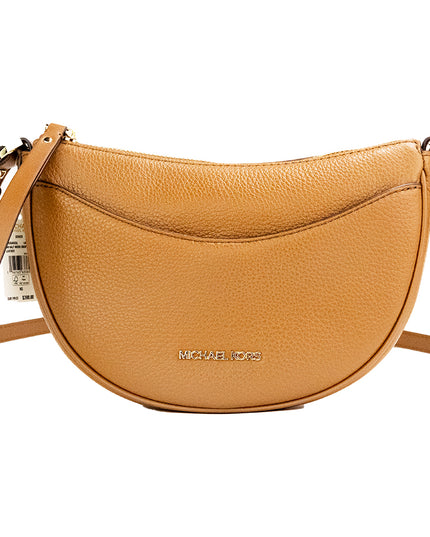 Michael Kors Dover Small Luggage Pebbled Leather Half Moon Crossbody Bag Purse