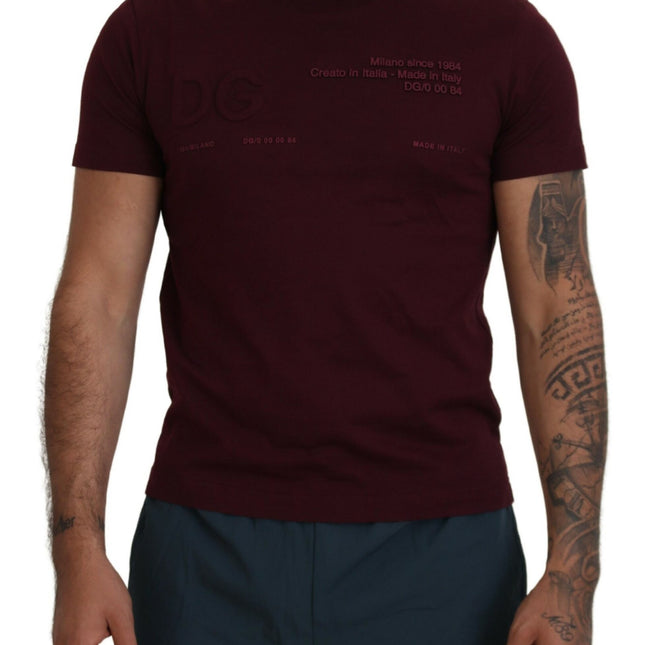 Dolce & Gabbana Maroon Printed Short Sleeves Men T-shirt