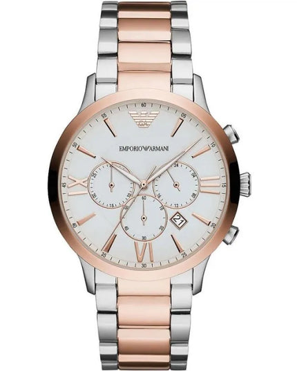 Emporio Armani Silver and Bronze Steel Chronograph Watch