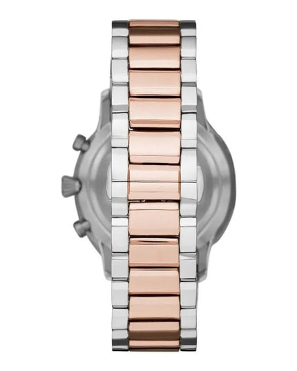 Emporio Armani Silver and Bronze Steel Chronograph Watch