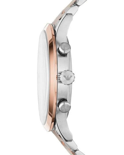 Emporio Armani Silver and Bronze Steel Chronograph Watch