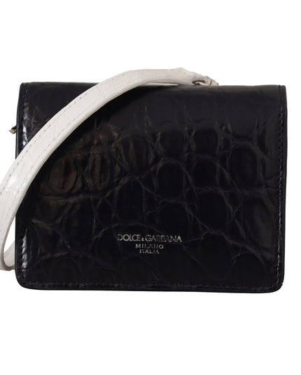 Dolce & Gabbana Blue White Caiman Leather Strap Card Holder Wallet