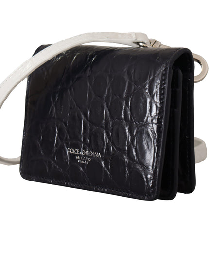 Dolce & Gabbana Blue White Caiman Leather Strap Card Holder Wallet
