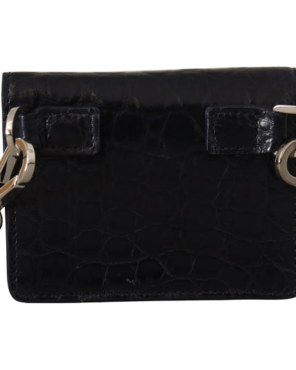 Dolce & Gabbana Blue White Caiman Leather Strap Card Holder Wallet