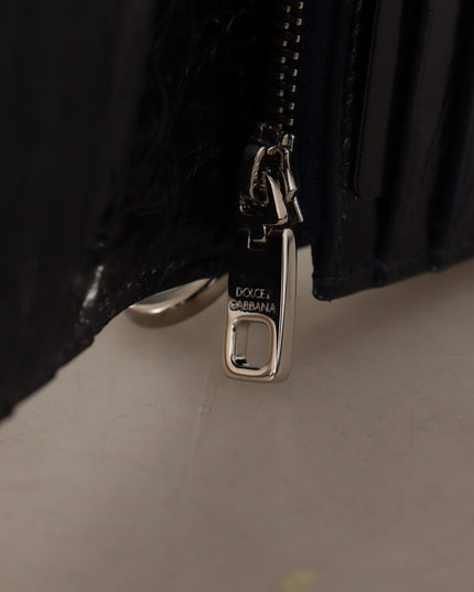 Dolce & Gabbana Blue White Caiman Leather Strap Card Holder Wallet