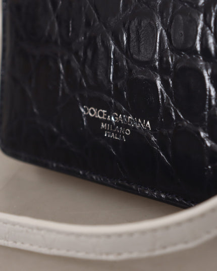 Dolce & Gabbana Blue White Caiman Leather Strap Card Holder Wallet
