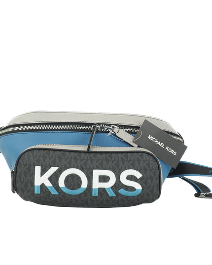 Michael Kors Cooper Large Blue Multi Leather Embroidered Logo Utility Belt Bag