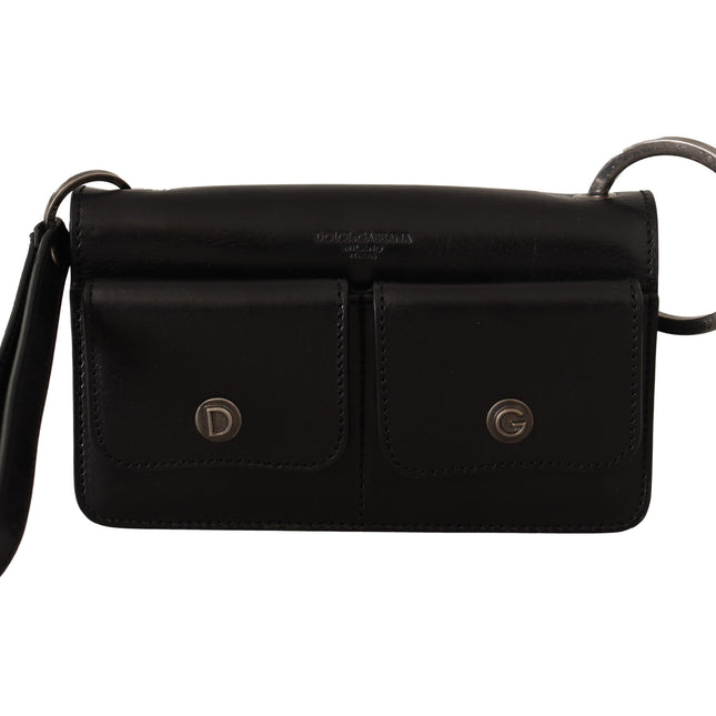 Dolce & Gabbana Black Leather Wristlet Mini Bag Card Bill Wallet