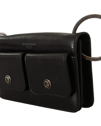 Dolce & Gabbana Black Leather Wristlet Mini Bag Card Bill Wallet