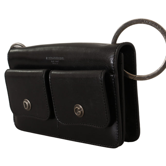 Dolce & Gabbana Black Leather Wristlet Mini Bag Card Bill Wallet