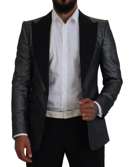Dolce & Gabbana Black Silver Jacquard Slim Fit Jacket Blazer