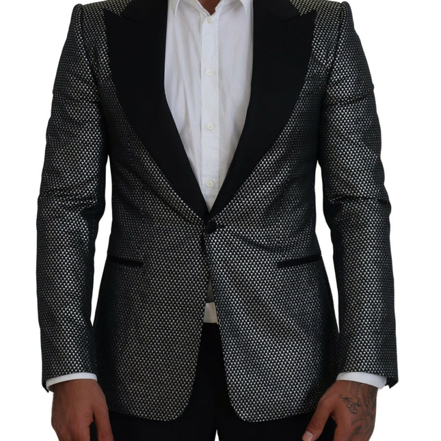 Dolce & Gabbana Black Silver Jacquard Slim Fit Jacket Blazer