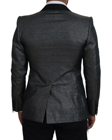 Dolce & Gabbana Black Silver Jacquard Slim Fit Jacket Blazer