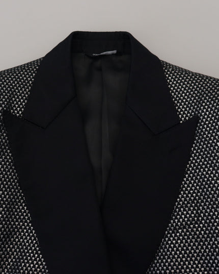 Dolce & Gabbana Black Silver Jacquard Slim Fit Jacket Blazer