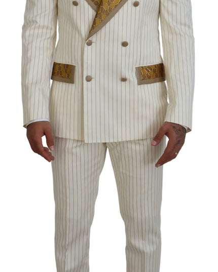 Dolce & Gabbana Off White Gold Striped Tuxedo Slim Fit Suit