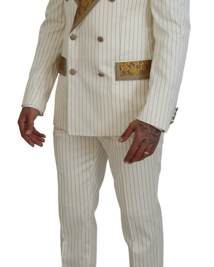 Dolce & Gabbana Off White Gold Striped Tuxedo Slim Fit Suit
