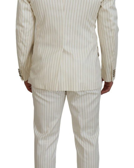 Dolce & Gabbana Off White Gold Striped Tuxedo Slim Fit Suit