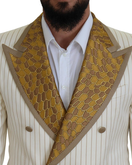 Dolce & Gabbana Off White Gold Striped Tuxedo Slim Fit Suit