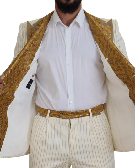 Dolce & Gabbana Off White Gold Striped Tuxedo Slim Fit Suit