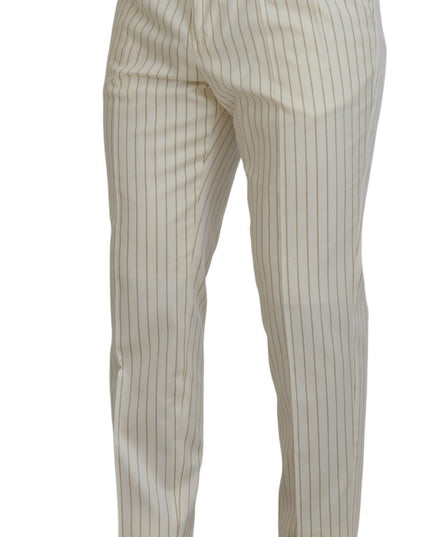 Dolce & Gabbana Off White Gold Striped Tuxedo Slim Fit Suit