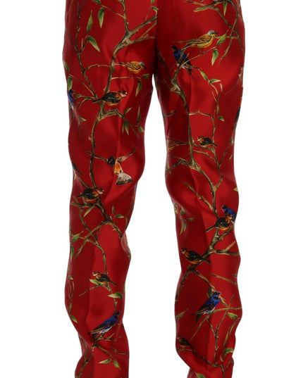 Dolce & Gabbana Red Silk Bird Print Dress Pants