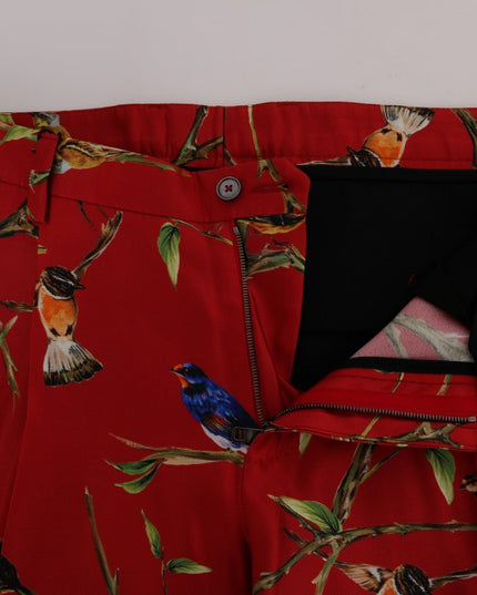 Dolce & Gabbana Red Silk Bird Print Dress Pants