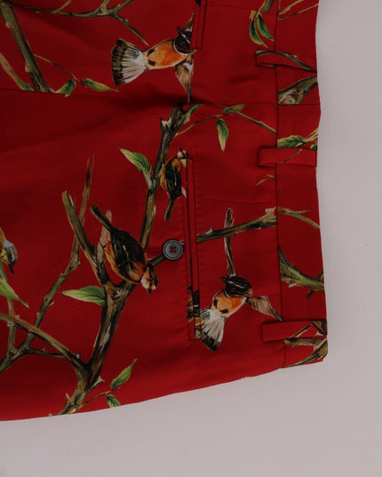 Dolce & Gabbana Red Silk Bird Print Dress Pants