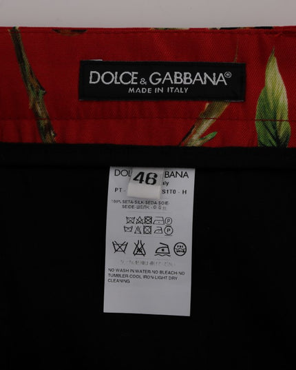 Dolce & Gabbana Red Silk Bird Print Dress Pants