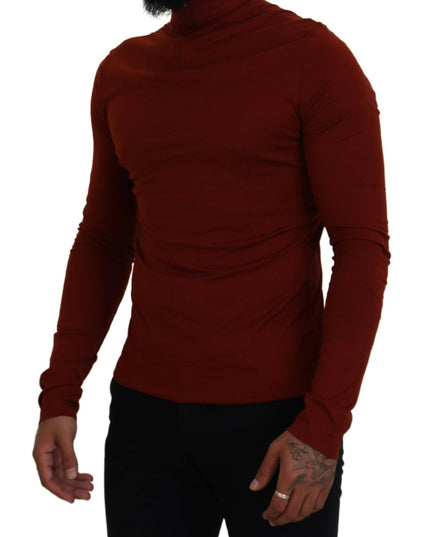Dolce & Gabbana Maroon Cotton Turtle Neck Zip Sweater