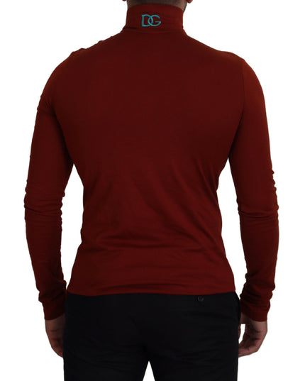 Dolce & Gabbana Maroon Cotton Turtle Neck Zip Sweater