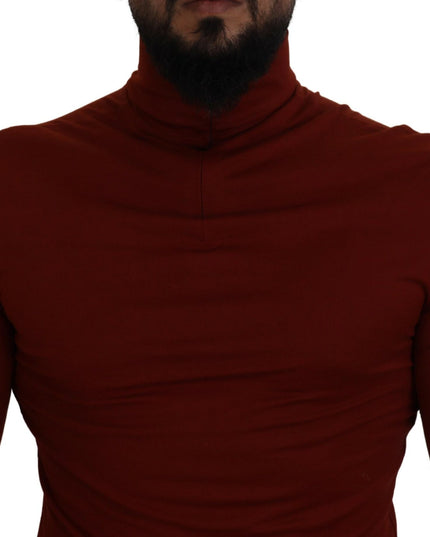 Dolce & Gabbana Maroon Cotton Turtle Neck Zip Sweater