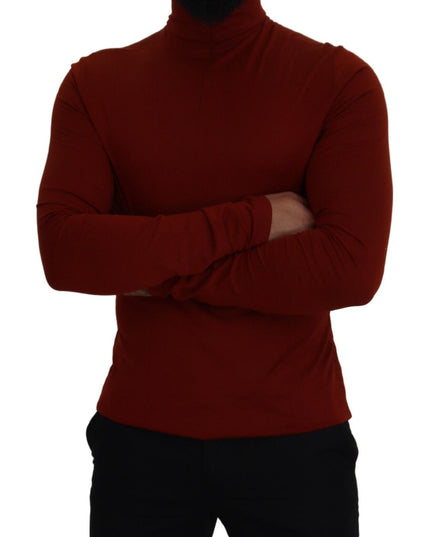 Dolce & Gabbana Maroon Cotton Turtle Neck Zip Sweater