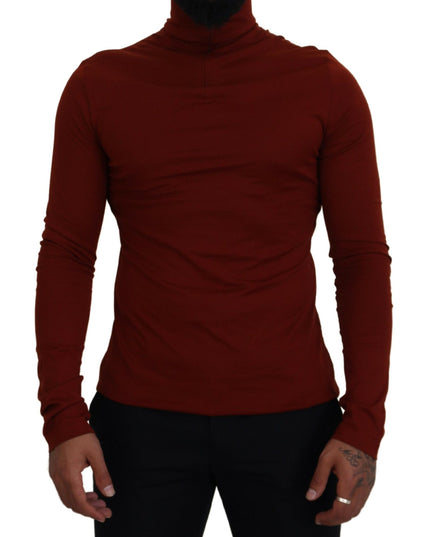 Dolce & Gabbana Maroon Cotton Turtle Neck Zip Sweater