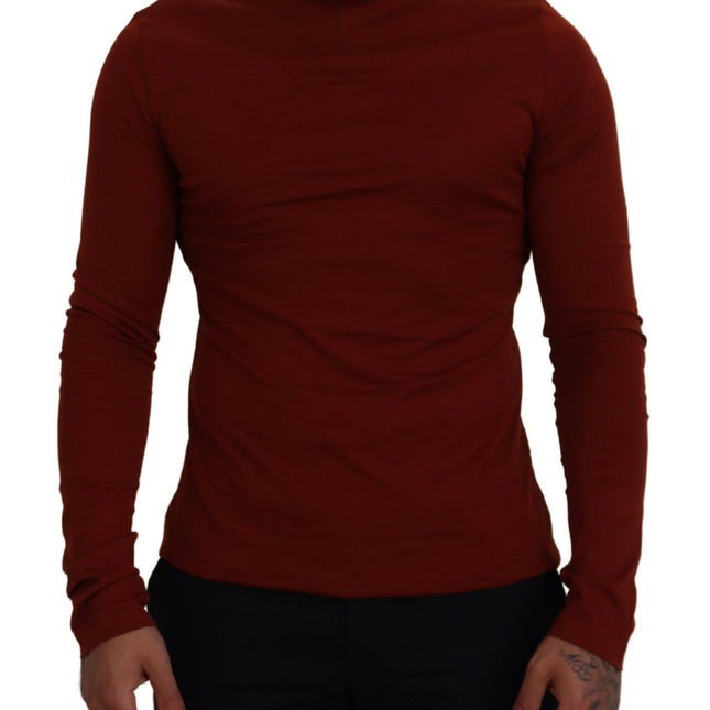 Dolce & Gabbana Maroon Cotton Turtle Neck Zip Sweater