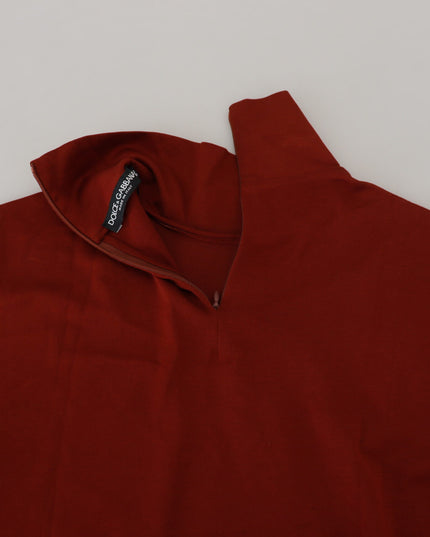 Dolce & Gabbana Maroon Cotton Turtle Neck Zip Sweater