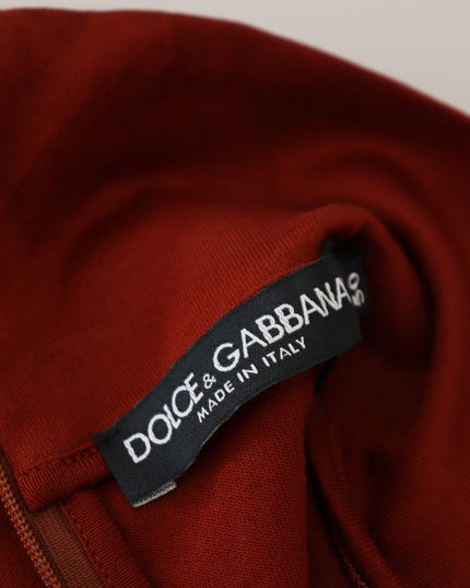 Dolce & Gabbana Maroon Cotton Turtle Neck Zip Sweater