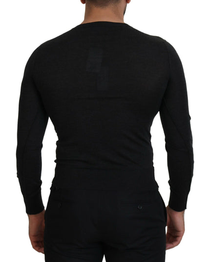Dolce & Gabbana Gray Cashmere V-neck Gold Heart Sweater