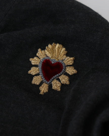 Dolce & Gabbana Gray Cashmere V-neck Gold Heart Sweater