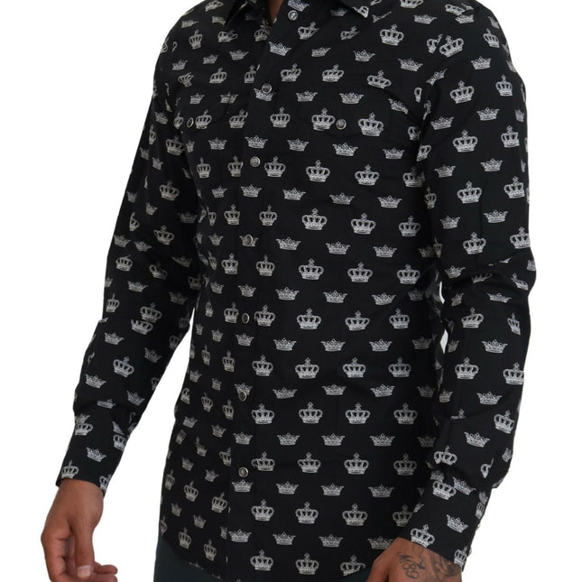 Dolce & Gabbana Black Crown Print GOLD Slim Shirt