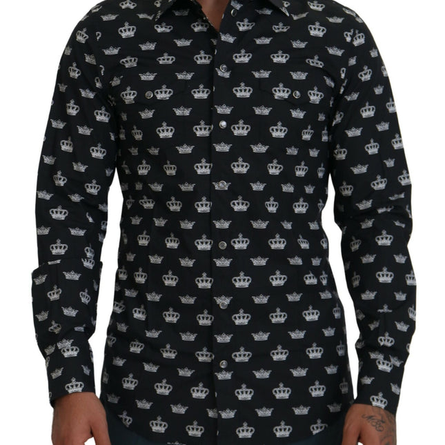 Dolce & Gabbana Black Crown Print GOLD Slim Shirt