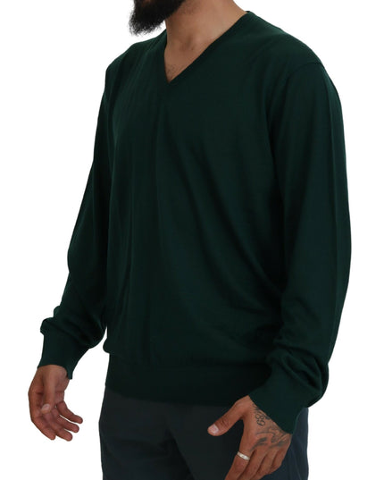 Dolce & Gabbana Green Cashmere V-neck Pullover Sweater