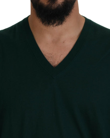 Dolce & Gabbana Green Cashmere V-neck Pullover Sweater