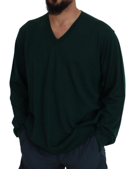 Dolce & Gabbana Green Cashmere V-neck Pullover Sweater