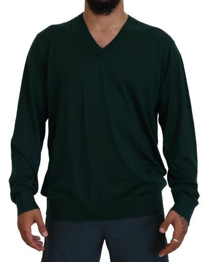 Dolce & Gabbana Green Cashmere V-neck Pullover Sweater