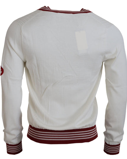 Dolce & Gabbana White Red Knitted V-neck Pullover Sweater