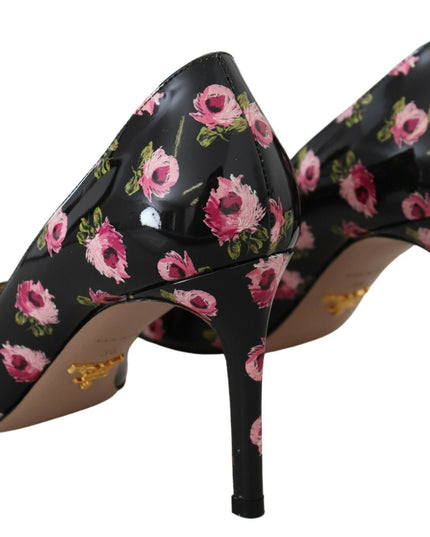 Prada Black Leather Floral Heels Stilettos Pumps