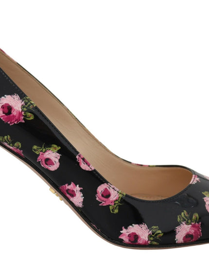 Prada Black Leather Floral Heels Stilettos Pumps